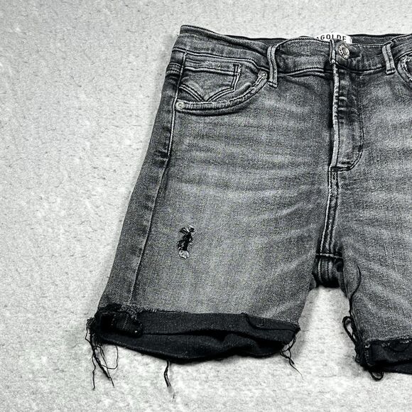 AGOLDE Jean Shorts Women’s 28 Light Denim High Rise Button Fly Cutoff Frayed - Picture 4 of 13